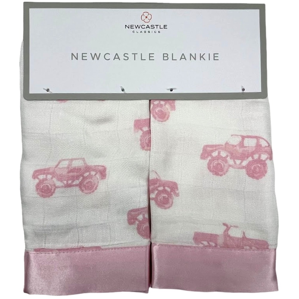 Newcastle Bamboo Baby Girl Pink‎ Monster Truck Security Blanket Lovey Set Satin